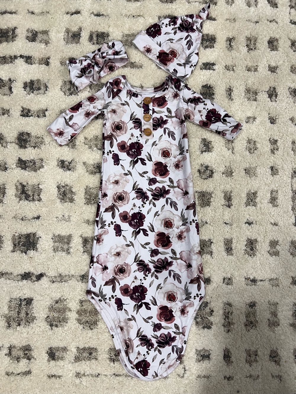 Caden Lane Floral and Pink Baby Matching Gowns and Hats Set - Picture 7 of 10